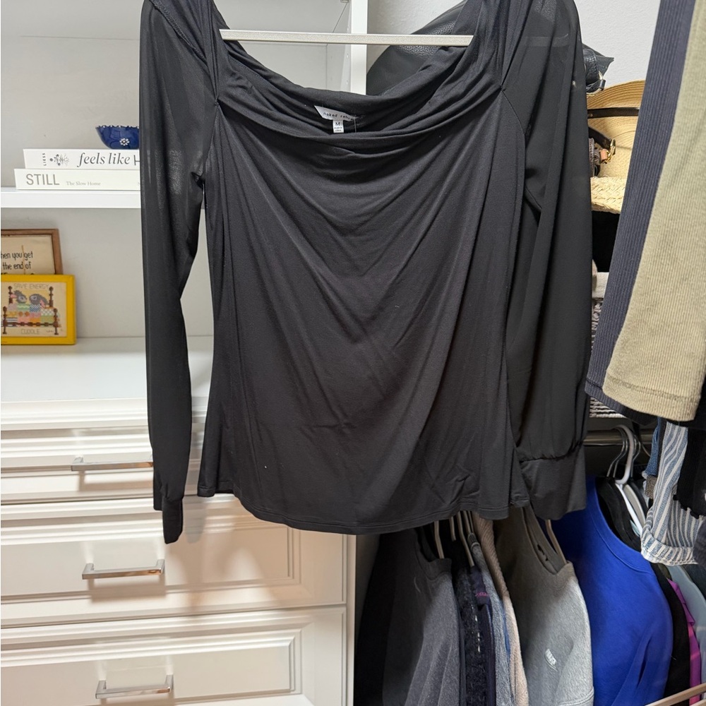 Naked Zebra Black Draped Cowl Long-Sleeve Top